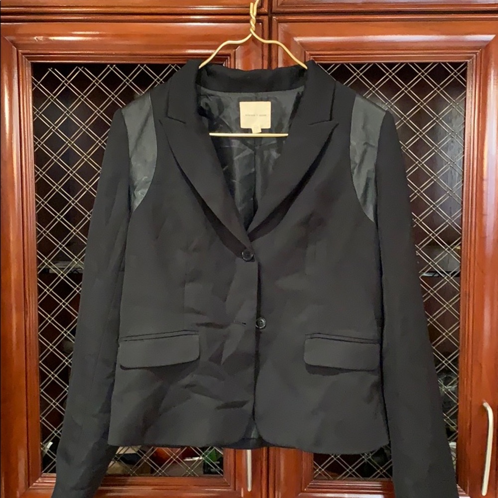 Blazer with faux- leather detail